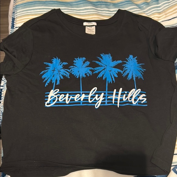 Tops - Brand new Beverly Hills Palm trees Black T-Shirt with Blue Print Crop tee L